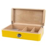 Humidor Lacado Amarelo Piano Couro Preto e Branco - Image 2