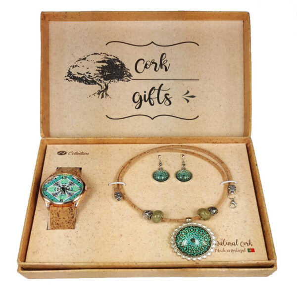 SET - Relógio Colar Brincos Cortiça