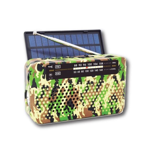 Rádio camuflado solar com dial analógico AM FM BT USB + SD