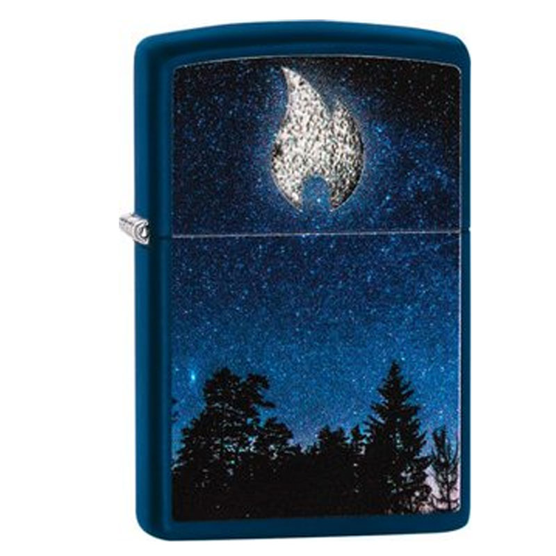 60005662-moon-flame Zippo Navy Blue Color Textrue Print Flame Moon 60005662 - Image 1