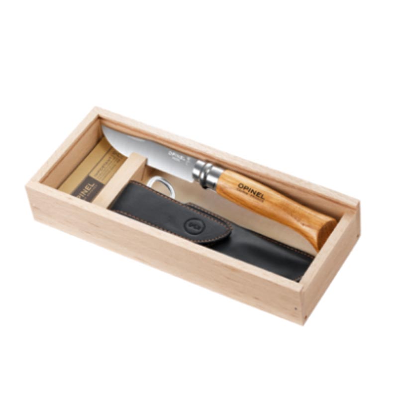 inox-set Opinel Nº8 Inox + Bolsa e caixa de Madeira - Image 1